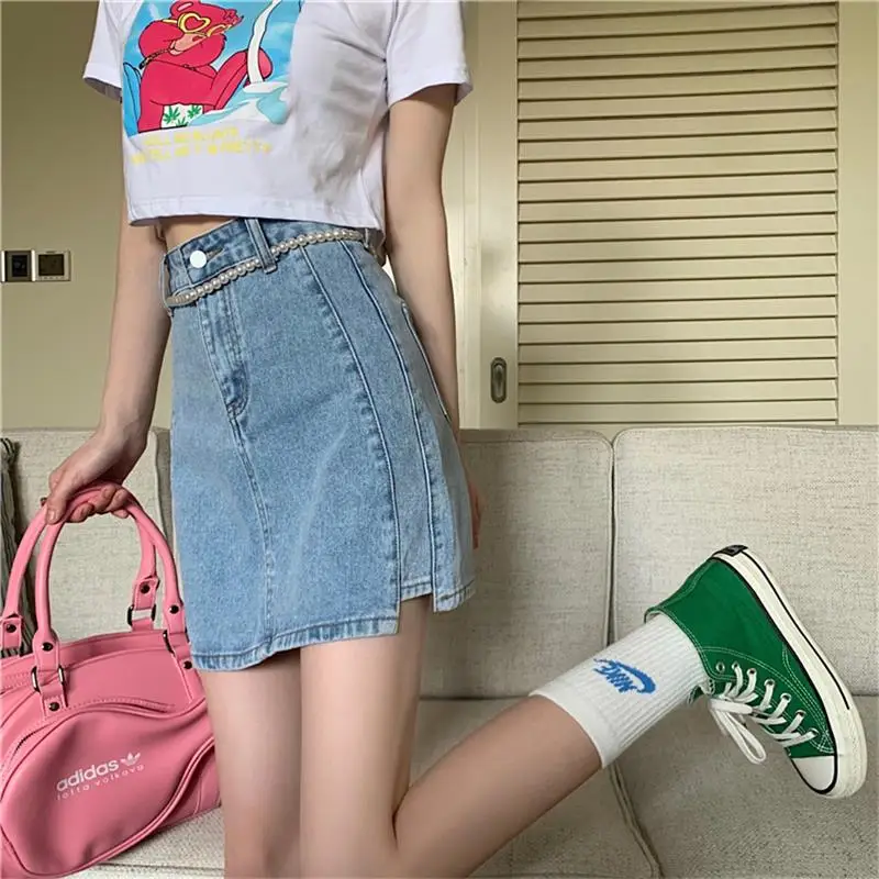 

Retro Irregular Denim Skirt Female Korean Kawaii Cute Women's Skirts Japanese Harajuku Ladies Ulzzang Clothing For Women