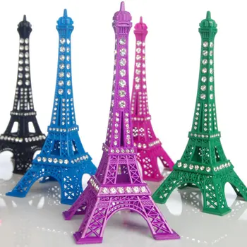 

Fashion 13cm Paris Tower Model Statue Model Rhinestone Decoration Birthday Gift Table Craft ARCHITECTURE METAL BUILDING MODEL