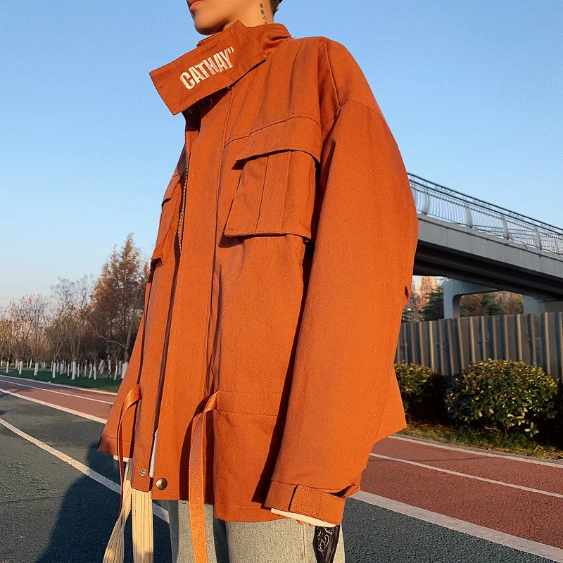 LAPPSTER Мужская Вышивка Harajuku Рабочая куртка Мужская s Корейская хип хоп ленты ветровка куртки Мужская Осенняя черная одежда - Цвет: Red