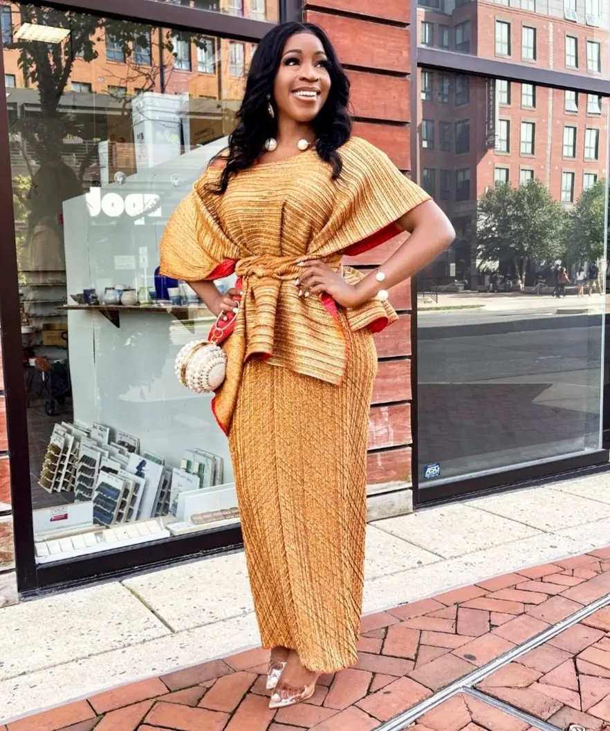 2022 Spring Summer African Women Short Sleeve Green Yellow Plus Size Two Pieces Sets Top and Skirts African Clothes Women Africa Clothing Africa Clothing