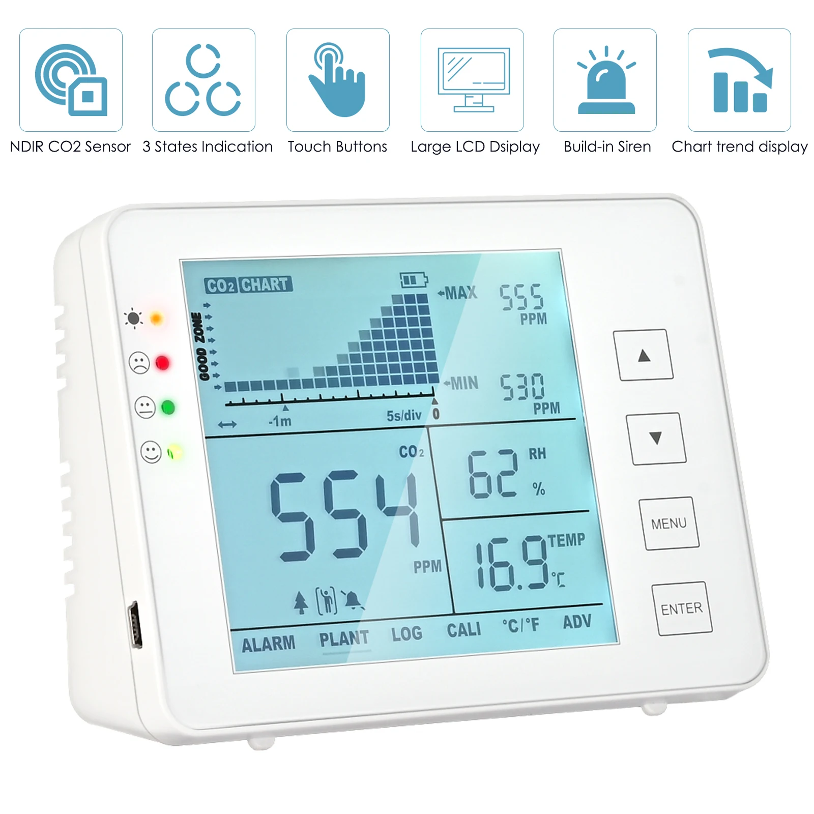 Handheld digital temperature and relative humidity data recorder meter  sensor in fruit and vegetable warehouses glasshouses