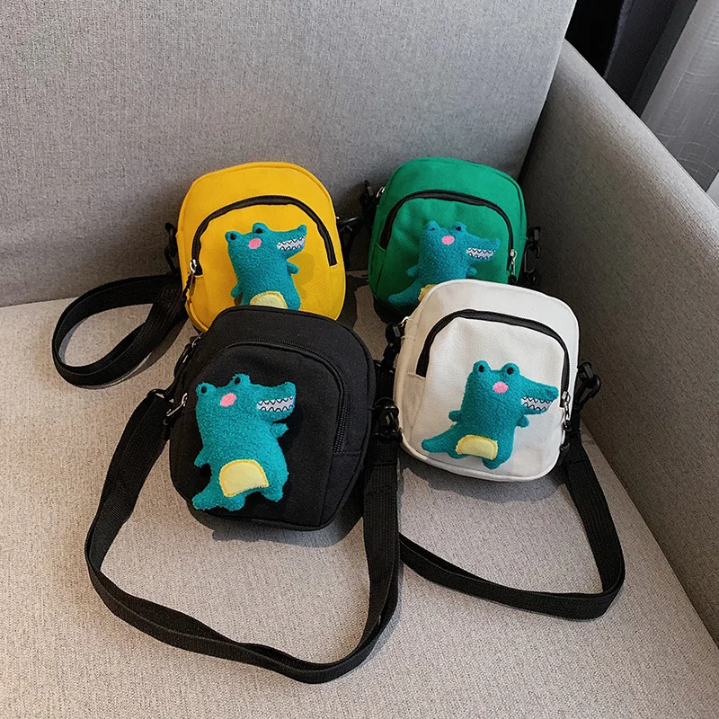 

Bag Women's Korean-style INS Street Snap Cute Little Dinosaur Shoulder Bag GIRL'S Hipster Versatile Canvas Bag Student