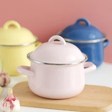 Японский стиль утолщенная керамическая эмаль для супа риса горшок с крышкой ковш для молока ребенка вспомогательная еда лапша мультяшная чашка stewpan