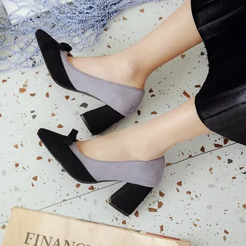 

Big Size 9 10 11 12 13 14 15 16 17 ladies high heels women shoes woman pumps Colour-matched pointed bow-tied single shoes
