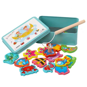 

15Pcs/Set Wooden Magnetic Fishing Toys Game Educational Kids Fishing Toys FJ88
