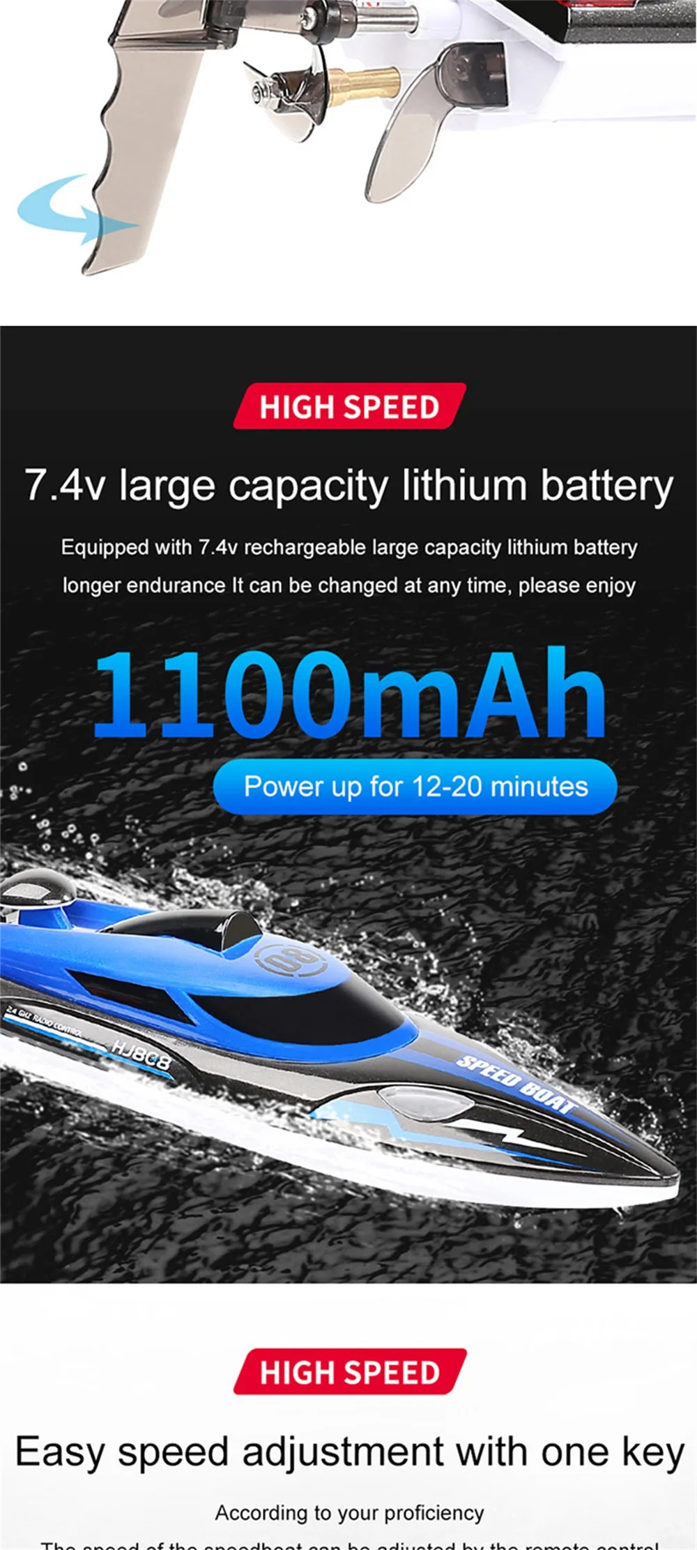 2021New 808 Rc Boat 2.4G Remote Control speedboat Rechargeable Waterproof Cover Design Anti-collision Protection wltoys rc boat