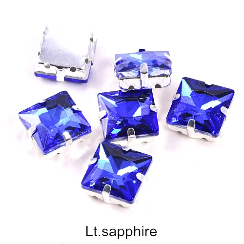 Lt.sapphire 4 размера квадратной формы красочные стеклянные пришивные стразы с серебряным клешом с плоской задней стороной хрустальные пришивные стразы для одежды B0223 - Цвет: Lt.sapphire