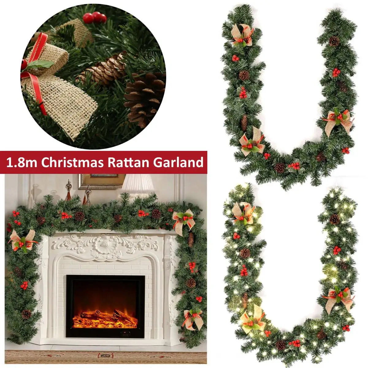 180cm Christmas Decoration Bar Tops Garland Christmas Tree Ornaments Green Tree Cane Tinsel Party Supplies Hanging Ornament