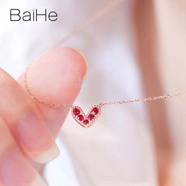 BAIHE Solid 18K розовое золото(AU750) Сертифицированный 0.16ct круглый натуральный рубис помолвка модные ювелирные изделия Подарочные ожерелья