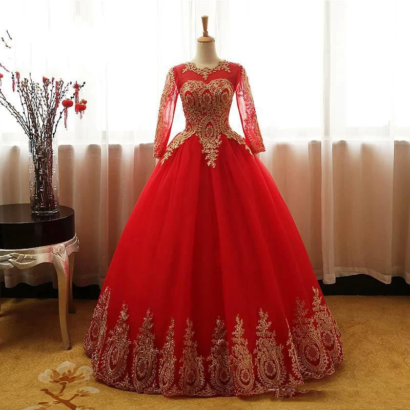 Vestido de Novia бальное платье Бальные платья Золотое кружево милые 16 платья сексуальные прозрачные шеи с длинным рукавом vestidos de 15 avienos