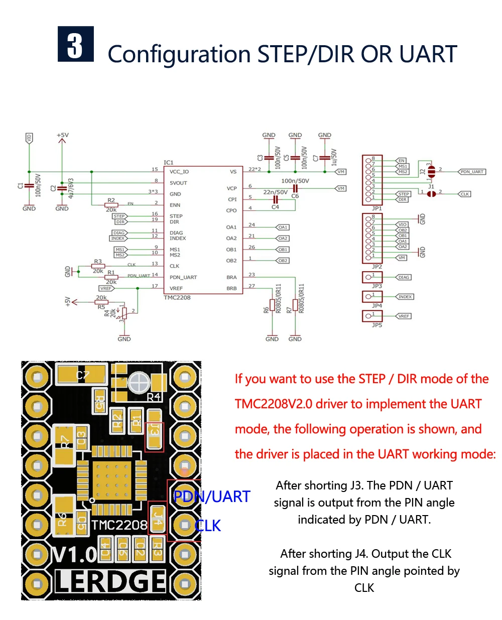 LERDGE TMC2208 шаговый двигатель драйвер 3d принтер части Stepstick супер тихий с новыми радиаторами ток 1.4A ультра-тихий V2.0