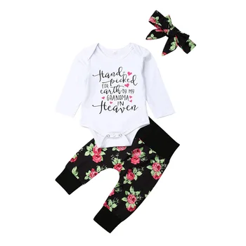 

Toddler Infant Newborn Baby Girl Clothes Set 2019 Autumn Long Sleeve Letter Bodysuit Floral Pants Headband Clothing 0-18M 3PCs