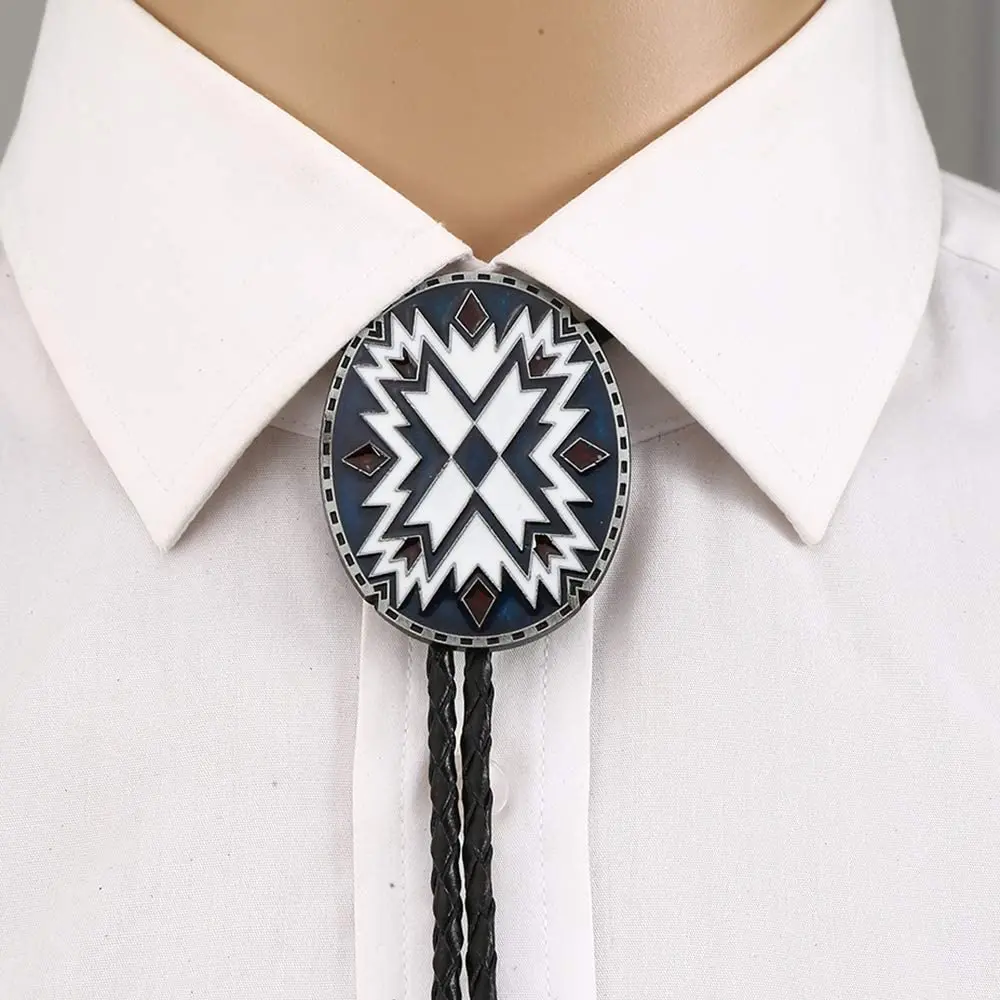 

Handmade ! Vintage Western Cowboy Mens BOLO Tie Slide Clip Indian Totem Leather Rope