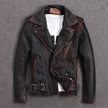 

Vintage Motorcycle Jacket Men Genuine Leather Jackets 100% Cowhide Leather Coat Winter Biker Jacket Moto Clothing M456