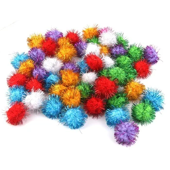 

New-70 Piece 3.5cm Glittering Tinsel Springs Pompons Balls Cat Toy