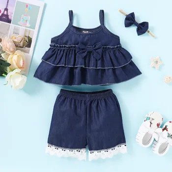 

New Toddler Kids Baby Girl Summer Clothes Set Denim Cotton Mini Dress Outfits