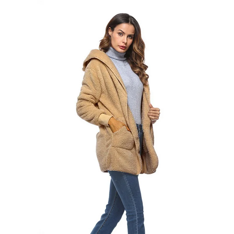 Длинное женское пальто из искусственного меха, осенне-зимняя теплая мягкая меховая куртка, женское плюшевое пальто с карманами, повседневная плюшевая верхняя одежда