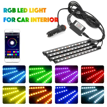 

4pcs DC12V LED RGB Light for Car Interior Atmosphere Footwell Strip Light Music Sensor Car Interior RGB Decor Light APP Control