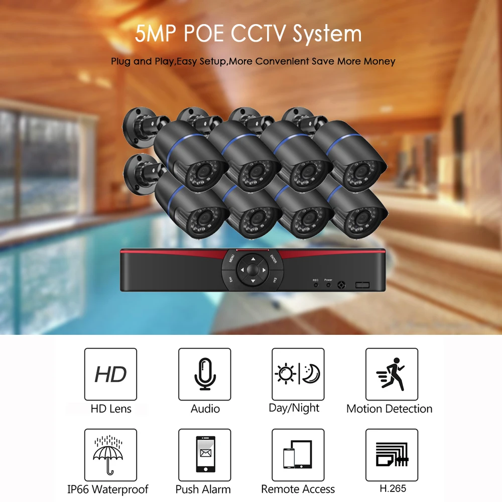 H.265 8CH 5.0MP Face Detection POE NVR Kit Security Camera System Audio IP Camera outdoor IP66 CCTV Video Surveillance Set