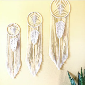 

Nordic Hand-woven Macrame Wall Tapestry Circle Dream Catcher Living Room Bedroom Tapestry Wall Hanging Boho Decor Ottoman