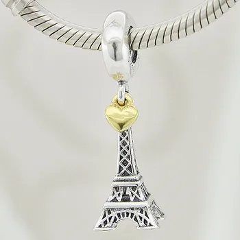 

Original Paris Eiffel Tower & Gold Heart Pendant Beads Fit 925 Sterling Silver Bead Charm Bracelet Diy Jewelry