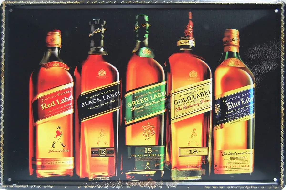 Johnnie Walker Whiskey Metal Tin Sign Vintage Style Wall Ornament Coffee &amp Bar Decor Size 8&quot X 12&quot | Дом и сад