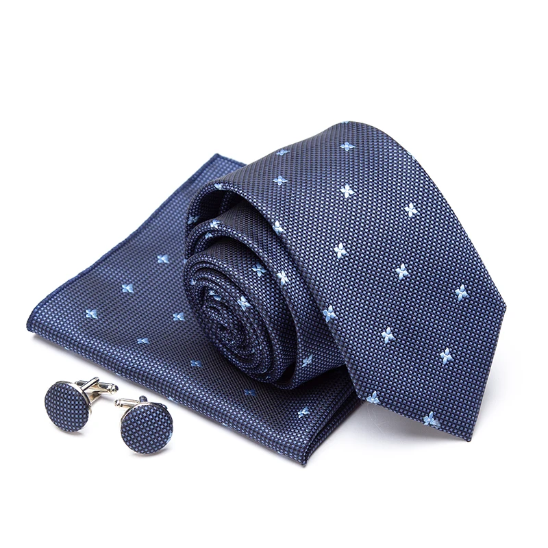 Mens Tie Cravat Cufflinks Set Necktie Fashion Stripe Jacquard Ties for Men Party Man Gift Wedding Dress Handkerchief Accessories