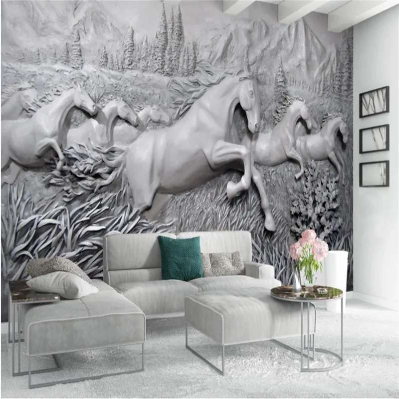 Пользовательские 3D тиснением лошадь бег фон росписи современный рельеф
