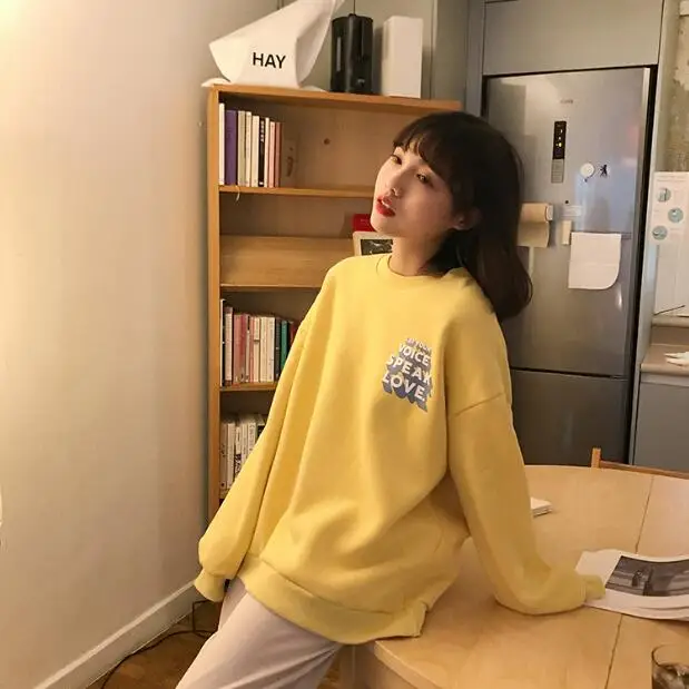 Женские кофты японский Harajuku Ulzzang Повседневный свободный Печатный свободный свитер женский корейский кавайный милый одежда для женщин - Цвет: Цвет: желтый