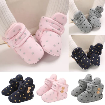 

Winter Warm Cotton Baby First Walkers Shoes Pink Gray Star Print Newborn Baby Casual Shoes Toddler Snow boots For Boys Girls D30