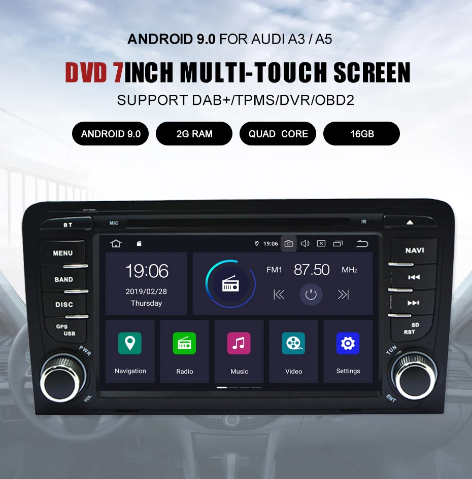 KANOR 2 Din Android 9,0 2+ 16g Автомобильный мультимедийный dvd-плеер для Audi A3 Авторадио Стерео bluetooth-гарнитура gps навигация