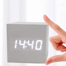 Многоцветный звук деревянные часы управление современный цифровой светодиодный настольный светодиодный Будильник Термометр Таймер оформление календарей
