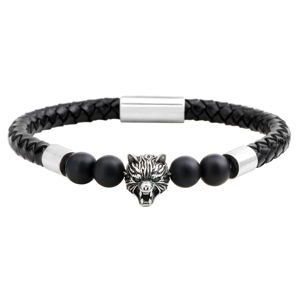 QNW2450silver Magent натуральный камень из вулканической лавы череп животных бусины браслет ручной работы из искусственной кожи браслеты ювелирные изделия для мужчин и женщин - Окраска металла: QNW2450silver