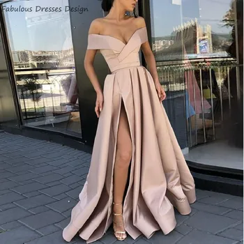 

2020 A Line Long Prom Dresses Sexy Off Shoulder Backless With Slit Sweetheart Vestido De Festa Evening Dress Party For Women