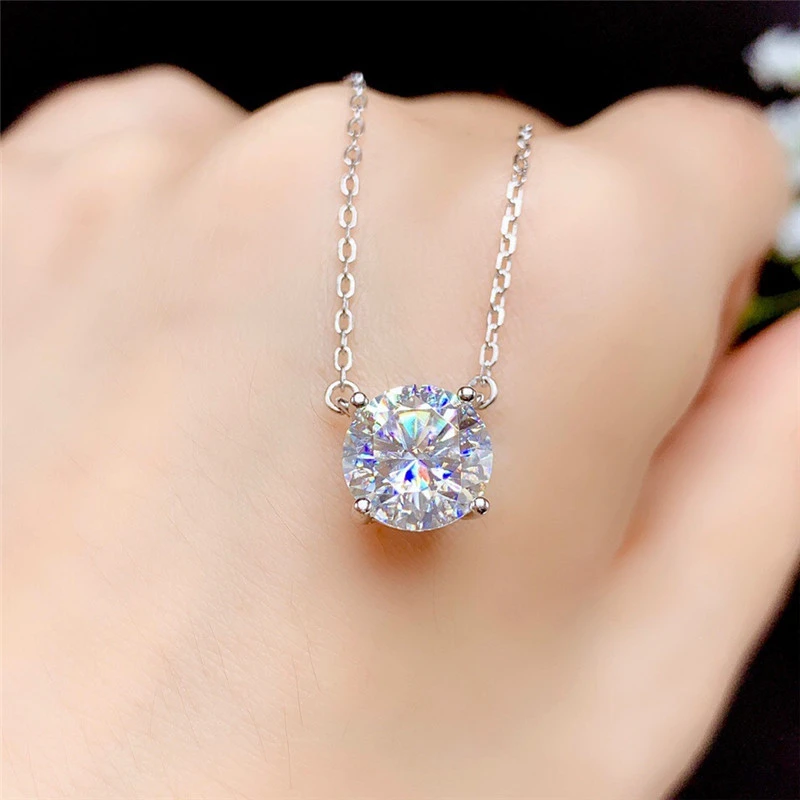 Moissanite Necklace 0.5CT 1CT 2CT 3CT VVS Lab Diamond Pendant Silver 925  for Women Wedding Party Anniversary Gift Simple Charms