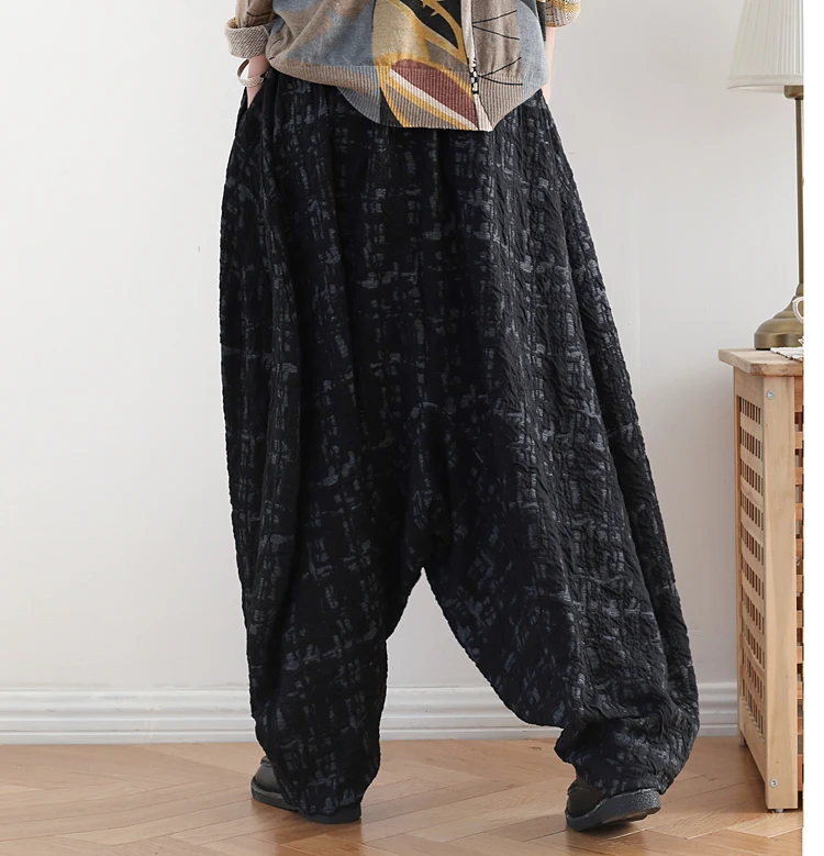 Women Jacquard Harem Pants Vintage Elastic Waist Trouser High Quality Autumn New Casual Cotton High Waist Pants