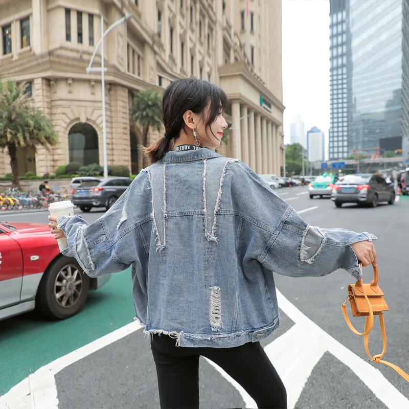 

Spring Jeans Jacket Women 2020 New Korean Style Fashion Coat Irregular Hole Top College Denim jackets Female Jaquetas Feminina
