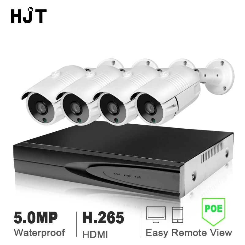 HJT 4ch 5MP POE Kit CCTV Security NVR H.265 система наружная водонепроницаемая IP камера