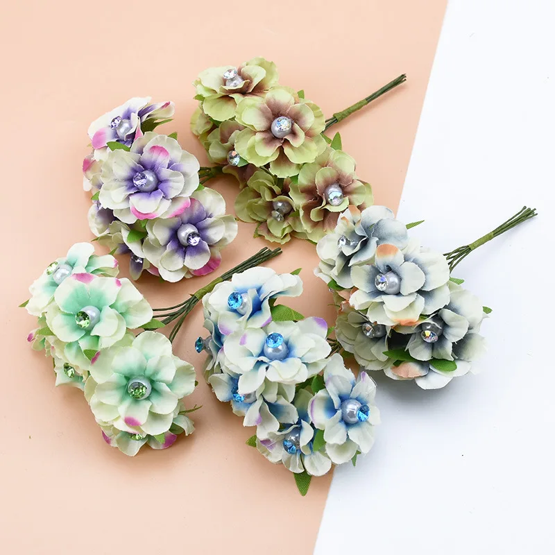 6 шт. дешевые алмазный Искусственный цветок розы клип искусство подходит для