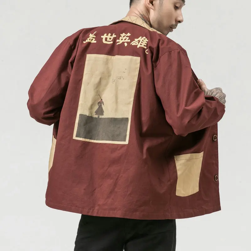 2020 Windbreaker Men's Long Section of the Print Personality Jacket Autumn Loose Retro Chinese Style Men's jacket Overcoat 5XL 2020 Windbreaker Men's Long Section of the Print Personality Jacket Autumn Loose Retro Chinese Style Men's jacket Overcoat 5XL
