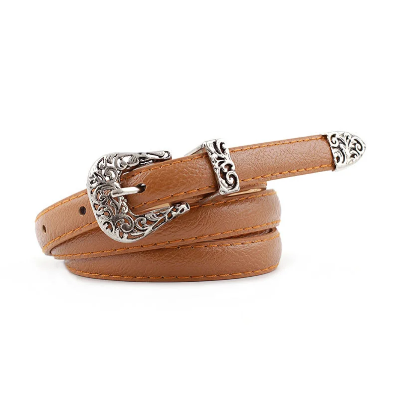 style 5 camel Черный кожаный ремень для женщин с металлической пряжкой в форме сердца, винтажный Западный резной женский ремень, пояс cinturon mujer - Цвет: style 5 camel