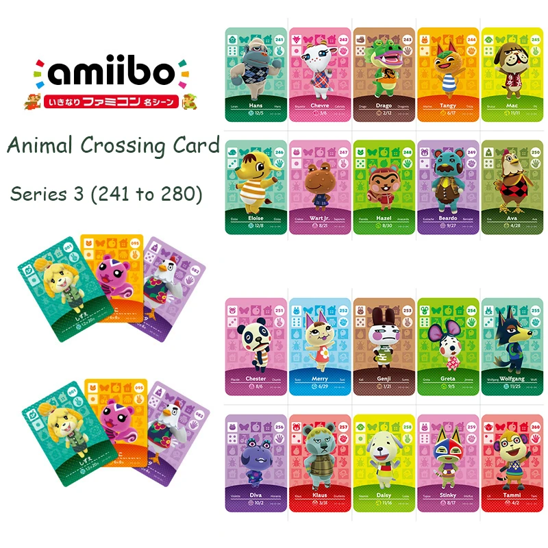 

Animal Crossing Card Series 3 (241 to 280) Amiibo Card Work for NS Games Animal Crossing Card Support NFC Switch Welcome Sticker
