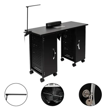 

LED Lamp Nail Table with Two Cabinets and Wheels Beauty Salon Iron Structure Large Manicure Desk Station Spa Equipment Furniture