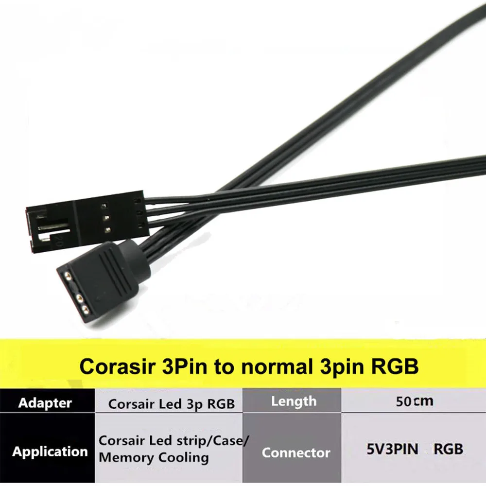 Corsair-cabo Adaptador Argb Rgb Cabo Led hd Ll120 140 ql 3pin 4pin 5v 3pin Rgb 50cm - Imagem 3