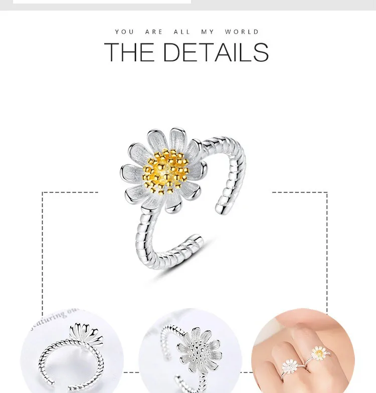 Маленькая ромашка хризантемы роскошное кольцо, Корейская версия серебряное маленькое свежим солнечным цветком серебряное обручальное кольцо для женщин