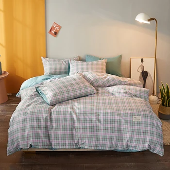 

colorful plaid bedding set Nordic bed linen japan style duvet cover pillowcase bed sheet sets twin queen king size bed set