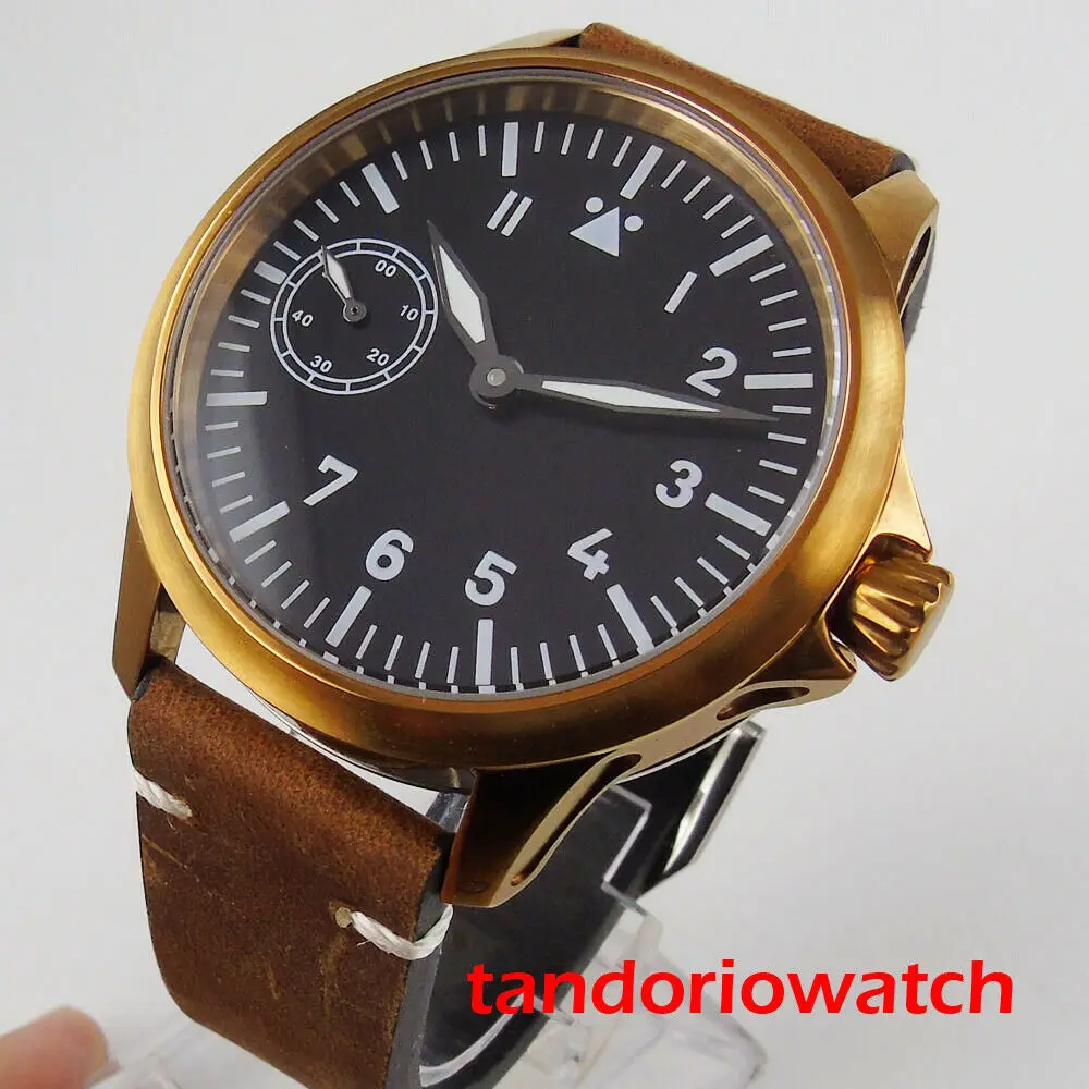 

45mm Bronzed Coated Sapphire Glass 6497 Hand Winding Movement Mechanical Men's Watch Pin Clasp