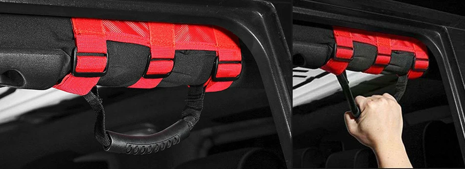 DWCX 2 шт. автомобильный рулон поручни ручка ремешок Красный подходит для Jeep Wrangler 1995-2013