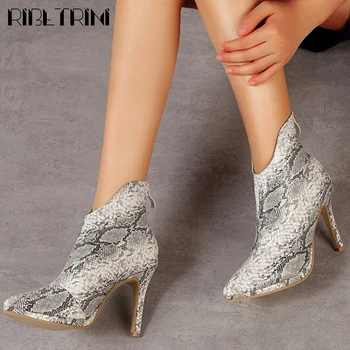 

RIBETRINI Mature Thin High Heels Ankle Shoes Fashion Brand Design Pointed Toe Ankle Women Boots Cool Party Dress Boots