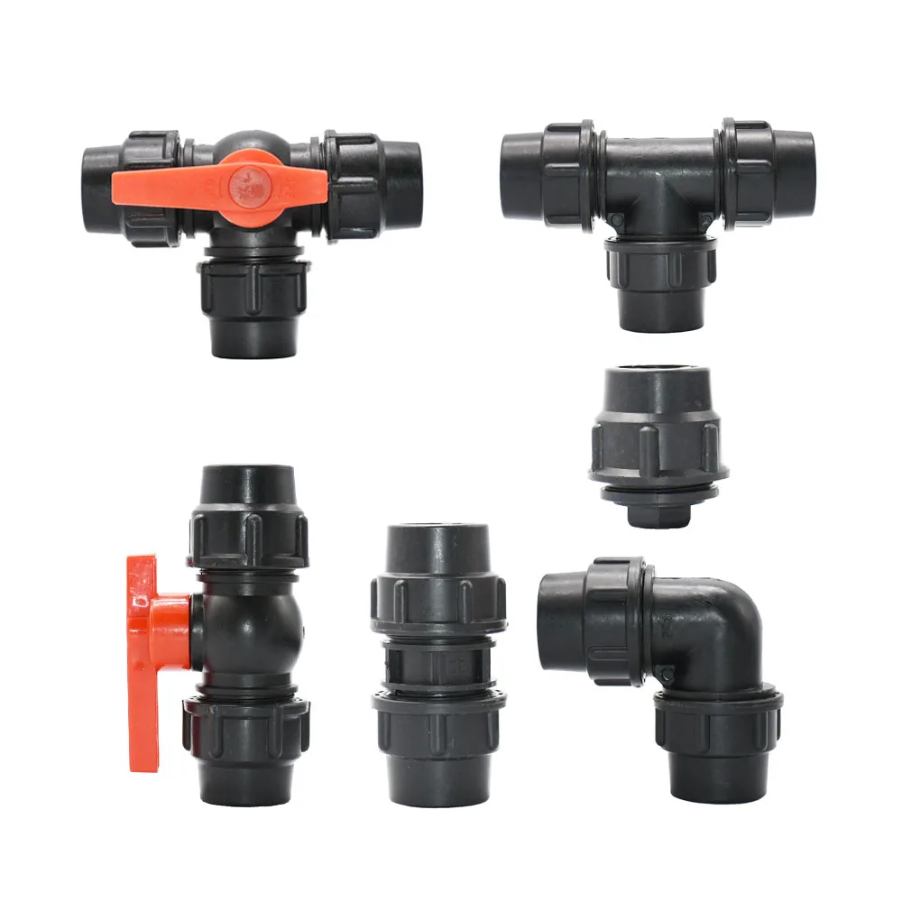 20/25/32/40/50/63mm PVC PE Tube Tap Water Splitter Tee Elbow End Plug Plastic Quick Valve Garden Agriculture Irrigation